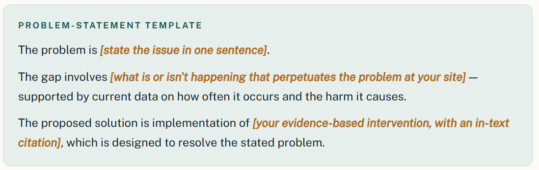 Problem Statement Template in the Practicum Readiness Form